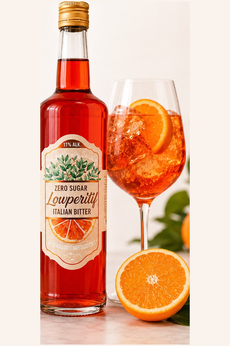 Flasche Louperitif Italian Bitter mit Spritz im Glas