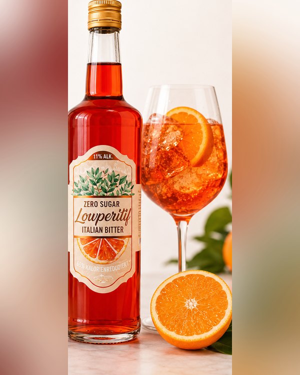 Flasche Louperitif Italian Bitter mit Spritz im Glas