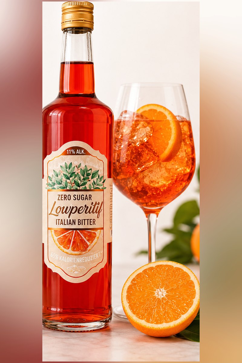 Flasche Louperitif Italian Bitter mit Spritz im Glas